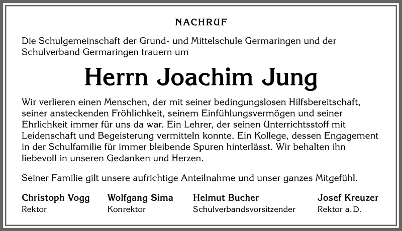 Traueranzeige von Joachim Jung von Allgäuer Zeitung