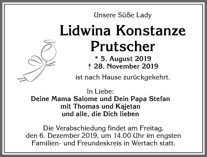 Traueranzeige von Lidwina Konstanze Prutscher von Allgäuer Anzeigeblatt