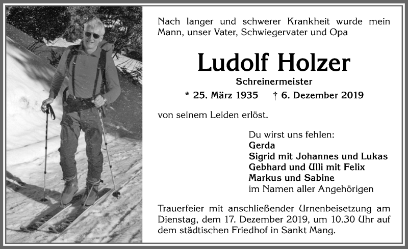 Traueranzeige von Ludolf Holzer von Allgäuer Zeitung,Kempten