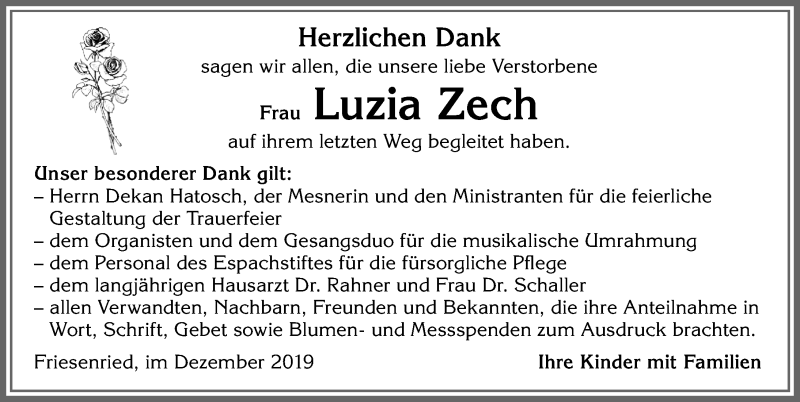 Traueranzeige von Luzia Zech von Allgäuer Zeitung