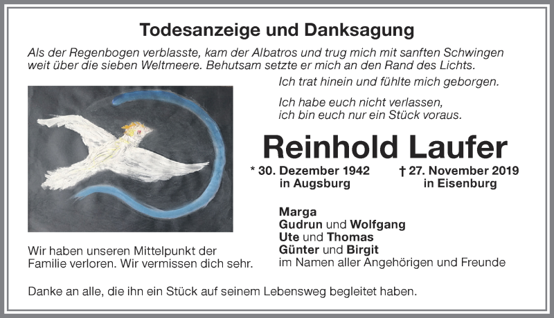 Traueranzeige von Reinhold Laufer von Memminger Zeitung