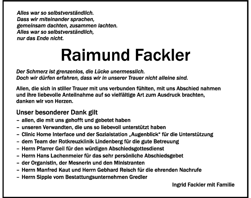 Traueranzeige von Raimund Fackler von Memminger Zeitung