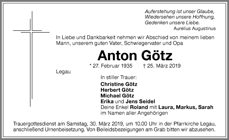 Traueranzeige von Anton Götz von Memminger Zeitung