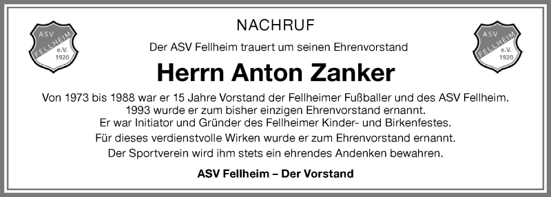 Traueranzeige von Anton Zanker von Memminger Zeitung