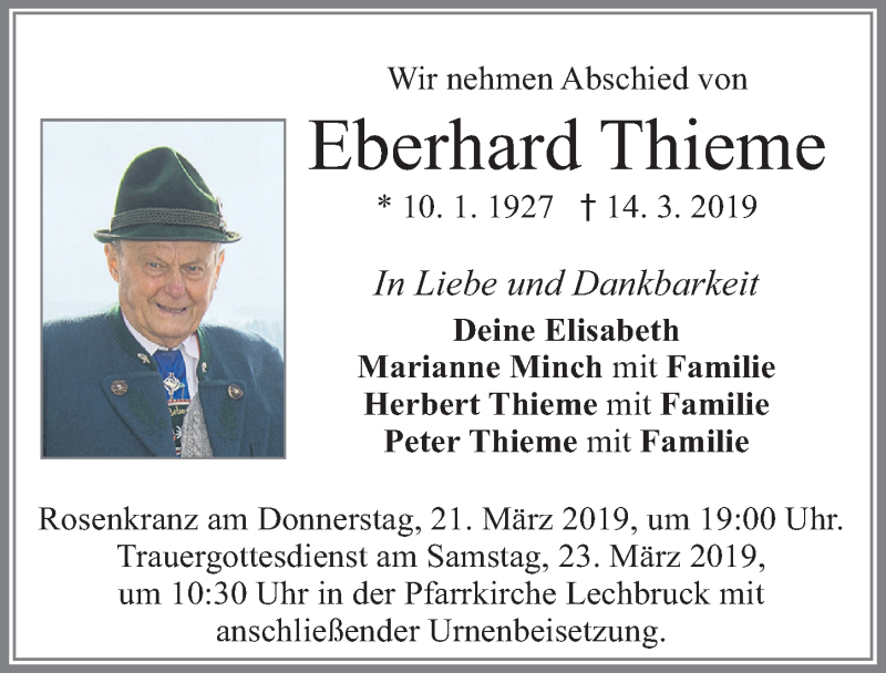 Traueranzeige von Eberhard Thieme von Allgäuer Zeitung, Füssen