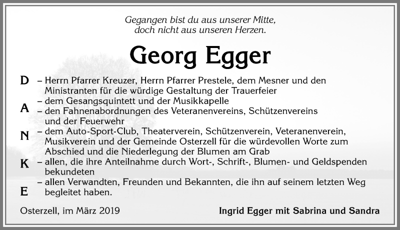 Traueranzeige von Georg Egger von Allgäuer Zeitung, Kaufbeuren/Buchloe