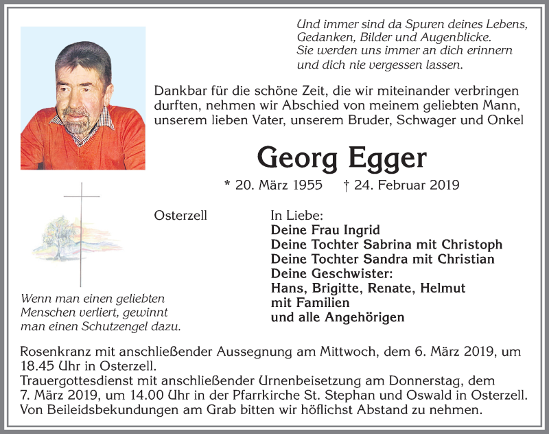 Traueranzeige von Georg Egger von Allgäuer Zeitung, Kaufbeuren/Buchloe