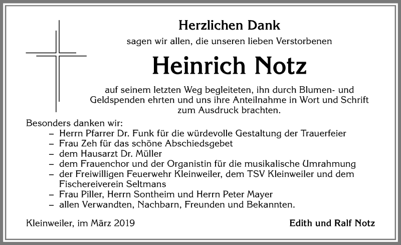 Traueranzeige von Heinrich Notz von Allgäuer Zeitung,Kempten