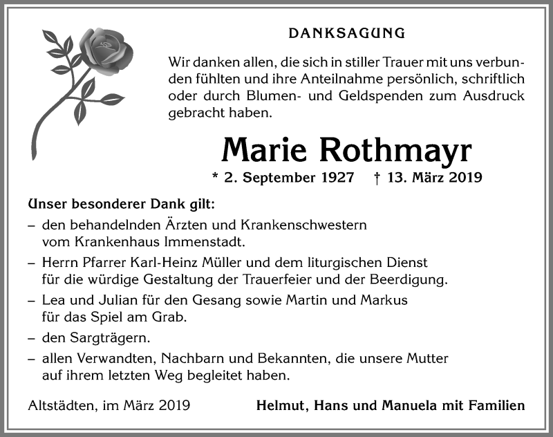Traueranzeige von Marie Rothmayr von Allgäuer Anzeigeblatt