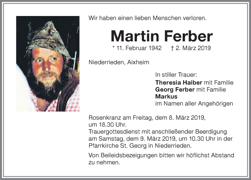 Traueranzeigen Von Martin Ferber | Augsburger Allgemeine Zeitung