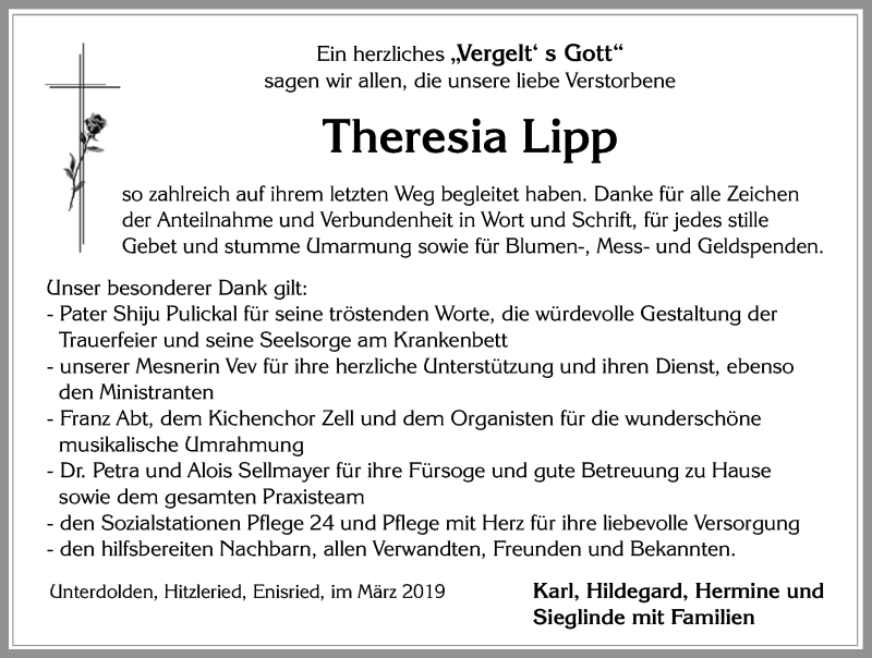 Traueranzeige von Theresia Lipp von Allgäuer Zeitung, Füssen