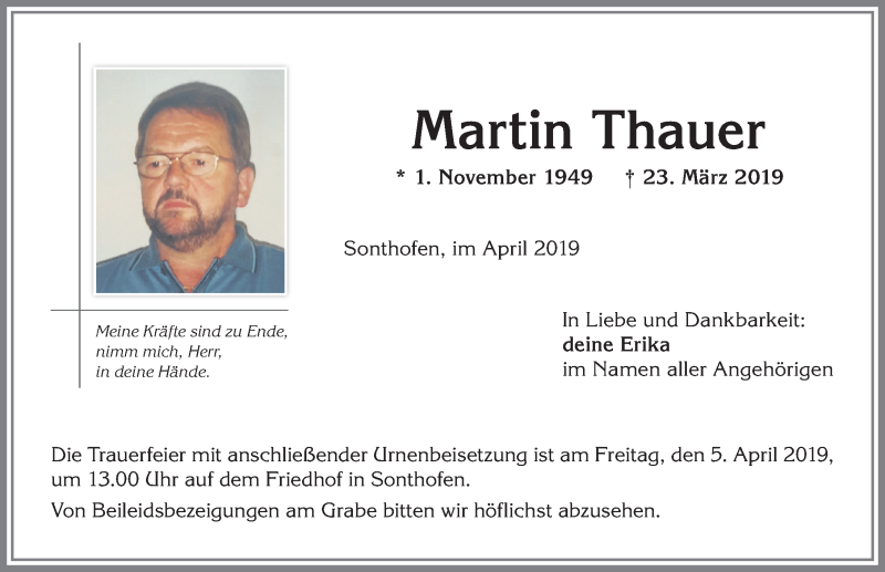Traueranzeige von Martin Thauer von Allgäuer Anzeigeblatt