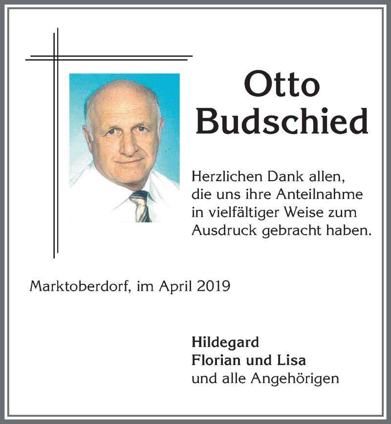 Traueranzeige von Otto Budschied von Allgäuer Zeitung, Marktoberdorf