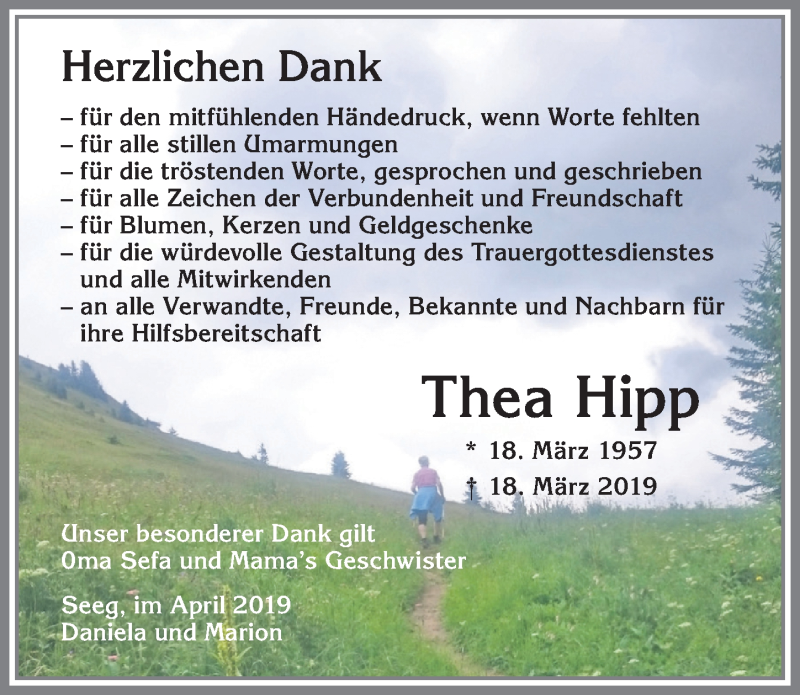 Traueranzeige von Thea Hipp von Allgäuer Zeitung
