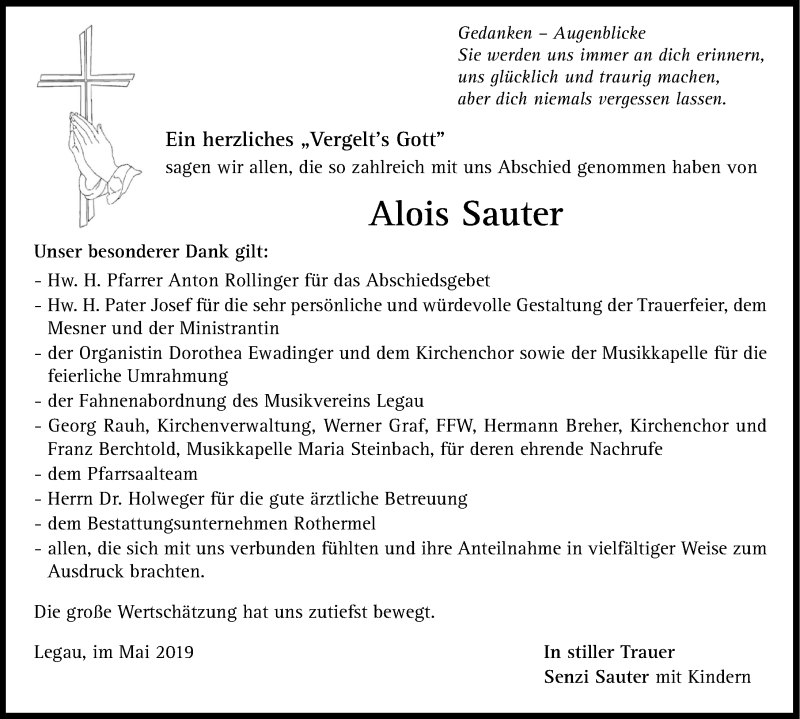 Traueranzeige von Alois Sauter von Memminger Zeitung