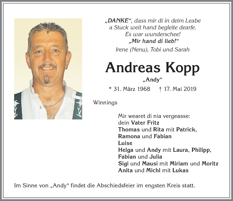 Traueranzeige von Andreas Kopp von Allgäuer Zeitung,Kempten