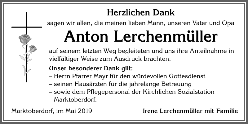 Traueranzeige von Anton Lerchenmüller von Allgäuer Zeitung, Marktoberdorf