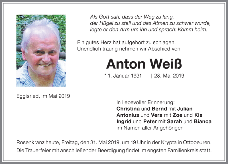 Traueranzeige von Anton Weiß von Memminger Zeitung