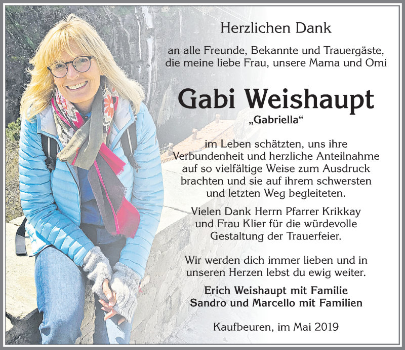 Traueranzeige von Gabi Weishaupt von Allgäuer Zeitung, Kaufbeuren/Buchloe