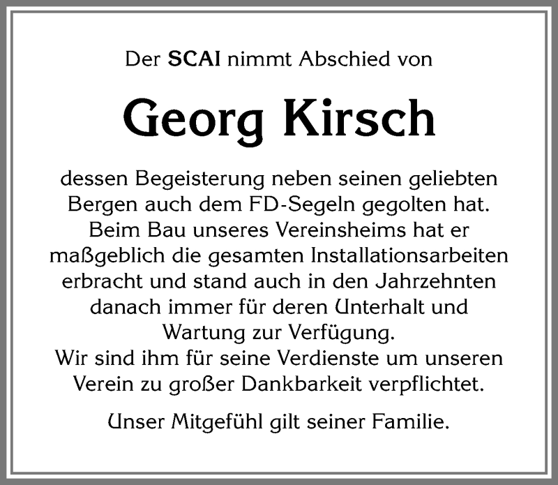 Traueranzeige von Georg Kirsch von Allgäuer Anzeigeblatt