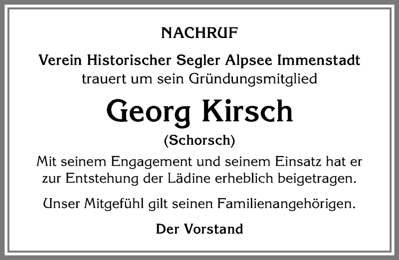 Traueranzeige von Georg Kirsch von Allgäuer Anzeigeblatt