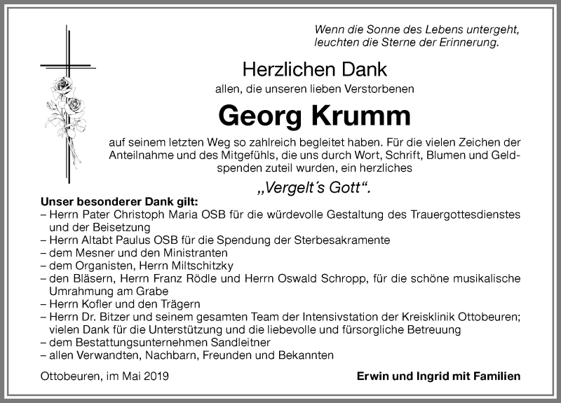 Traueranzeige von Georg Krumm von Memminger Zeitung