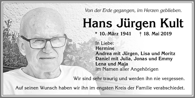 Traueranzeige von Hans Jürgen Kult von Allgäuer Zeitung, Kaufbeuren/Buchloe