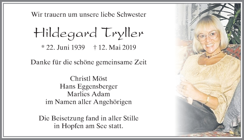 Traueranzeige von Hildegard Tryller von Allgäuer Zeitung, Füssen