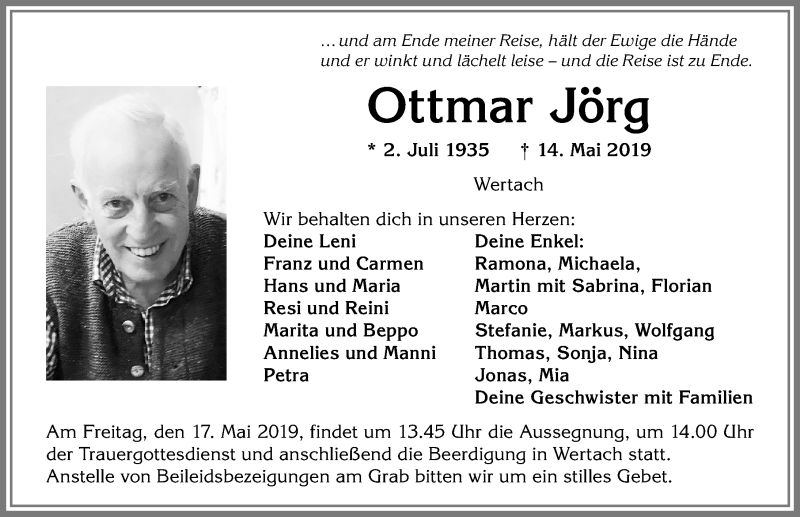 Traueranzeige von Ottmar Jörg von Allgäuer Anzeigeblatt