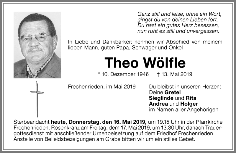 Traueranzeige von Theo Wölfle von Memminger Zeitung