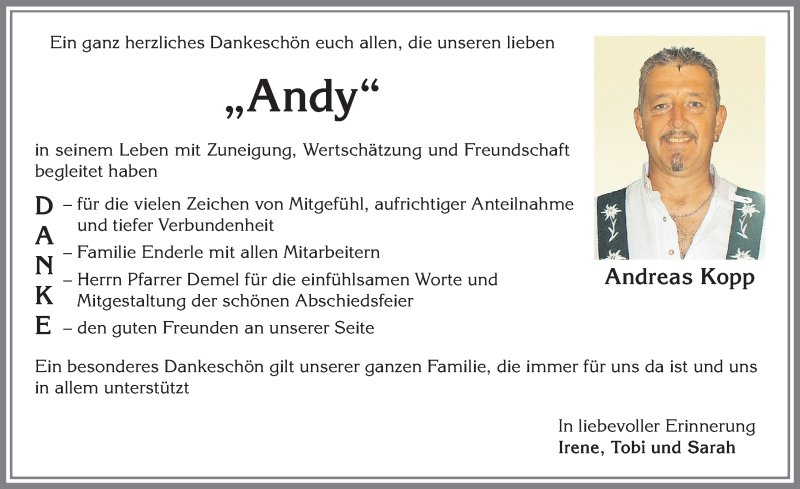 Traueranzeige von Andreas Kopp von Allgäuer Zeitung,Kempten