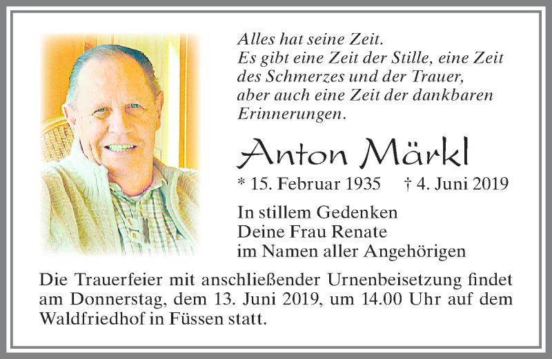 Traueranzeige von Anton Märkl von Allgäuer Zeitung, Füssen