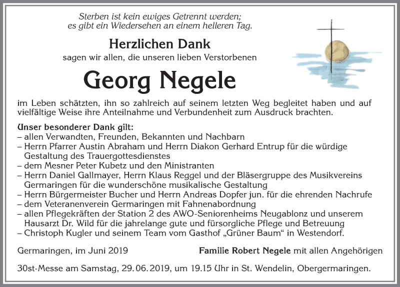 Traueranzeige von Georg Negele von Allgäuer Zeitung, Kaufbeuren/Buchloe