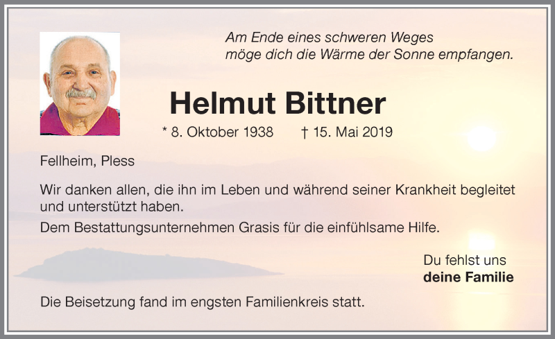 Traueranzeige von Helmut Bittner von Memminger Zeitung