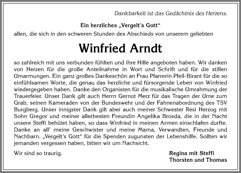 Traueranzeige von Winfried Arndt von Allgäuer Anzeigeblatt