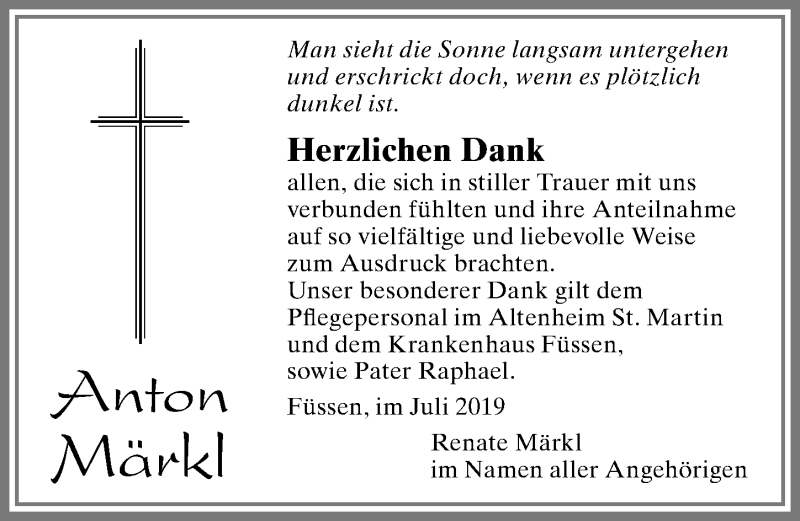 Traueranzeige von Anton Märkl von Allgäuer Zeitung, Füssen