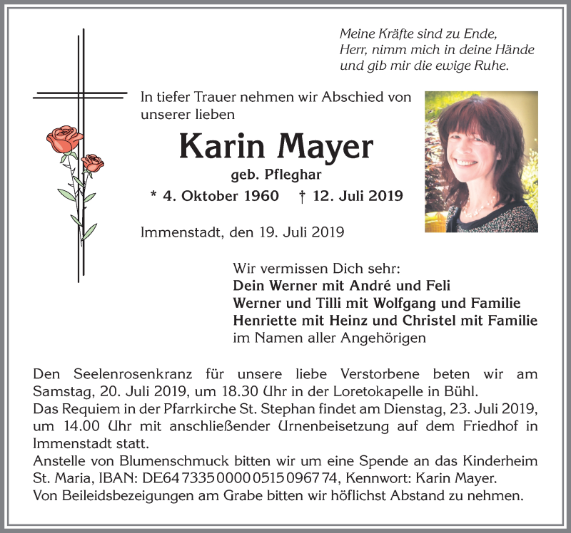 Traueranzeige von Karin Mayer von Allgäuer Anzeigeblatt