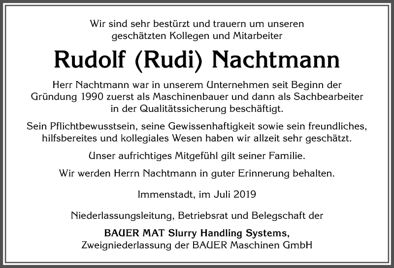 Traueranzeige von Rudolf Nachtmann von Allgäuer Anzeigeblatt