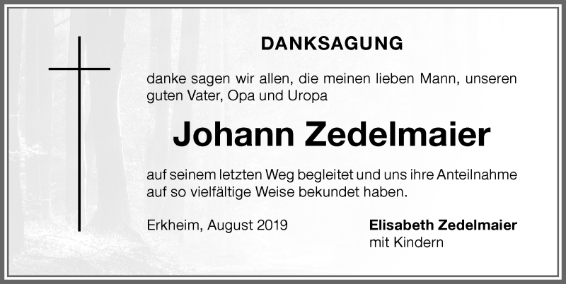 Traueranzeige von Johann Zedelmaier von Memminger Zeitung