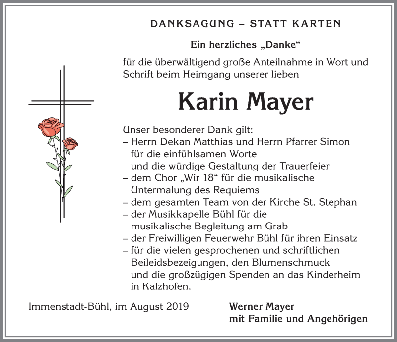 Traueranzeige von Karin Mayer von Allgäuer Anzeigeblatt