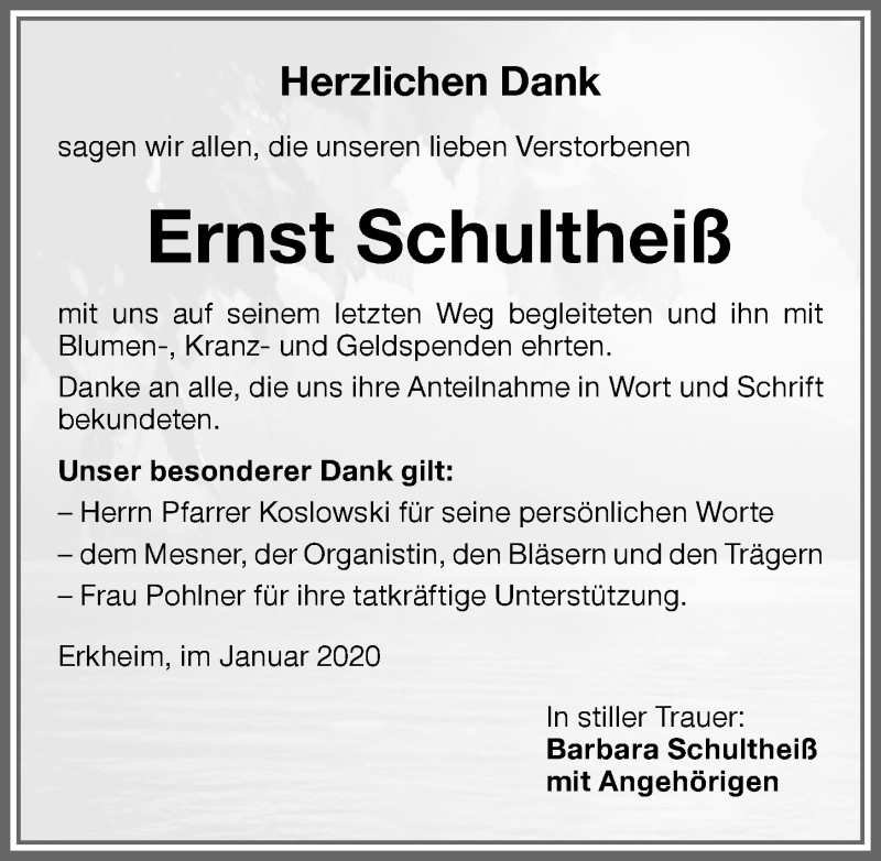 Traueranzeige von Ernst Schultheiß von Memminger Zeitung