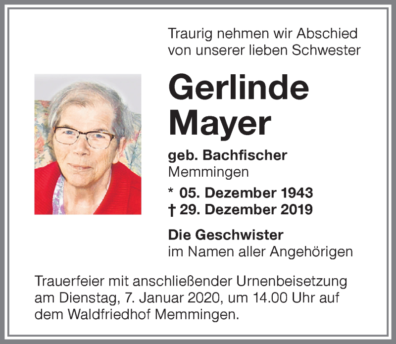 Traueranzeige von Gerlinde Mayer von Memminger Zeitung