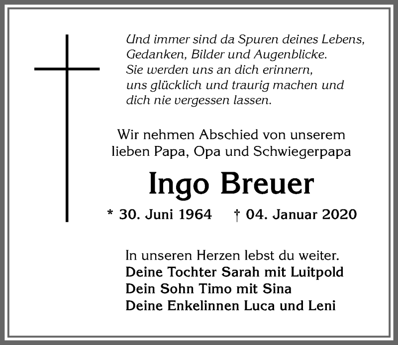 Traueranzeige von Ingo Breuer von Allgäuer Anzeigeblatt