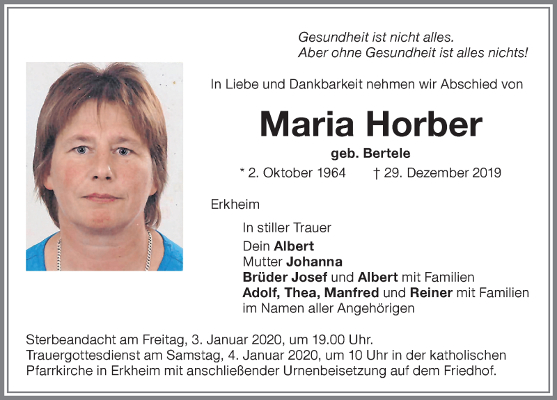 Traueranzeige von Maria Horber von Allgäuer Zeitung