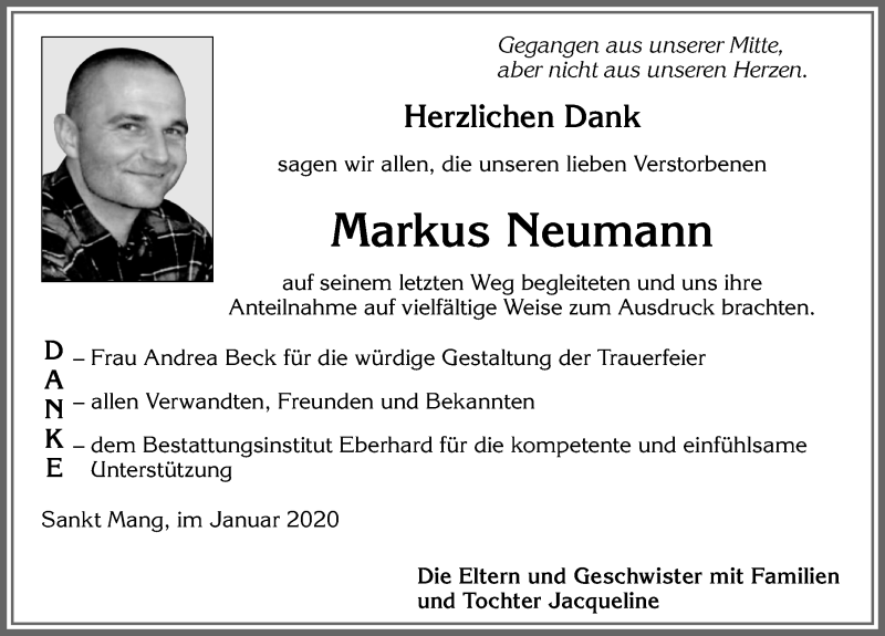 Traueranzeige von Markus Neumann von Allgäuer Zeitung,Kempten