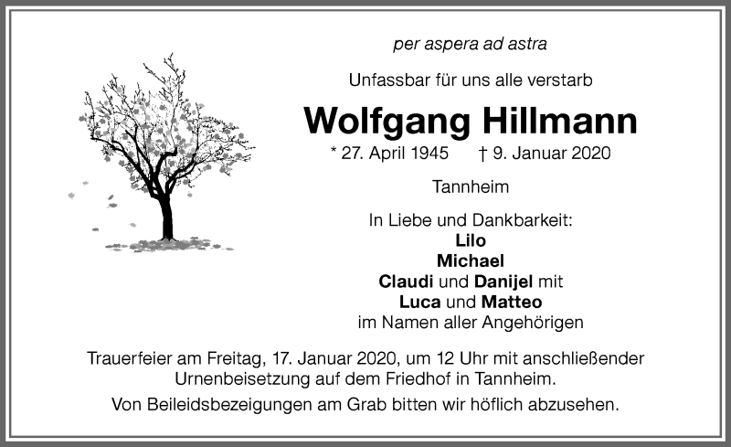 Traueranzeige von Wolfgang Hillmann von Memminger Zeitung