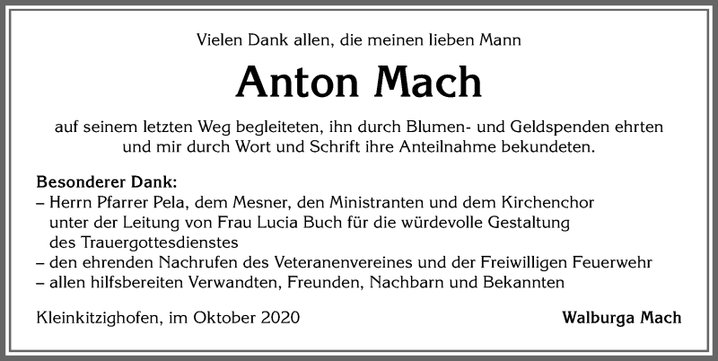 Traueranzeige von Anton Mach von Allgäuer Zeitung, Kaufbeuren/Buchloe