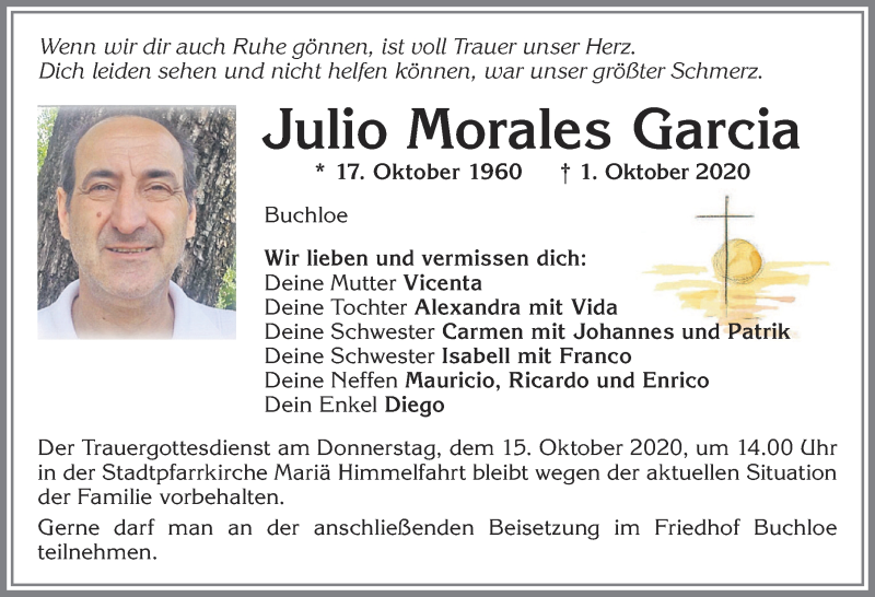 Traueranzeige von Julio Morales Garcia von Allgäuer Zeitung, Kaufbeuren/Buchloe