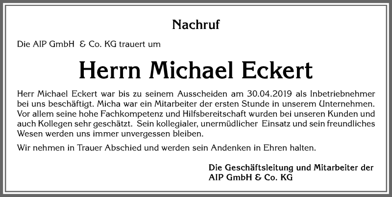 Traueranzeige von Michael Eckert von Allgäuer Zeitung