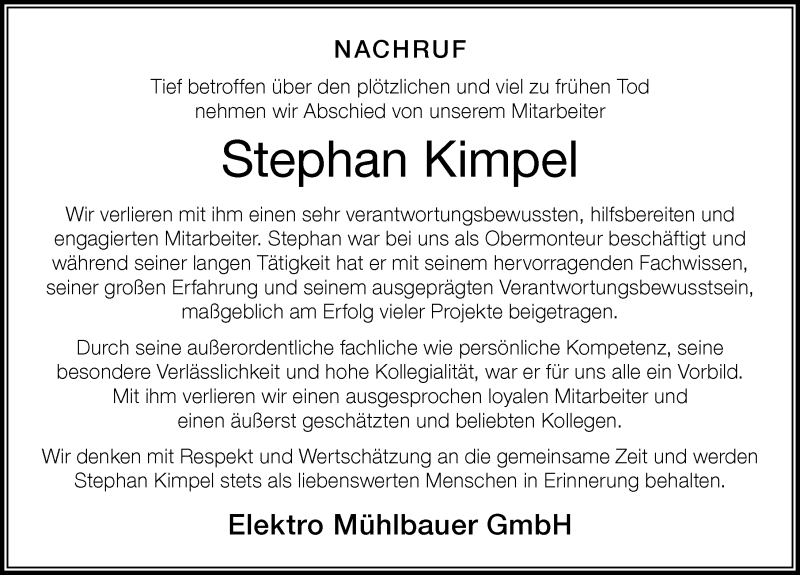 Traueranzeige von Stephan Kimpel von Der Westallgäuer